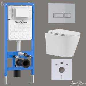 Комплект Iberica Blanca Burgos Alto IB001.BRA.231.214 унитаз безободковый, белый, сиденье микролифт, клавиша смыва хром матовый