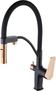 Смеситель для кухни Lemark Bronx LM3761BLR черный/золото с гибким изливом