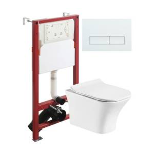 Унитаз с инсталляцией Orange CI02-100W+APB288 безободковый, сиденье микролифт, белый, с белой кнопкой