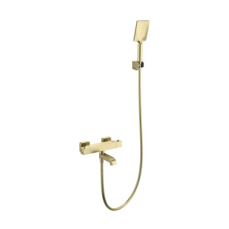 Смеситель для ванны Wonzon & Woghand WW-B2026-A1-BG термостатический, с душевым гарнитуром, брашированное золото