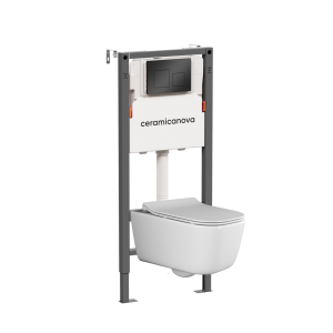 Унитаз с инсталляцией Ceramica Nova New day (Новый день) CN3005_121002MB безободковый, сиденье микролифт, кнопка черная матовая