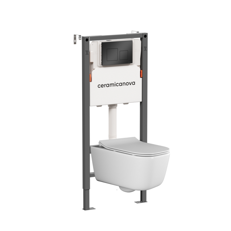 Унитаз с инсталляцией Ceramica Nova New day (Новый день) CN3005_121002MB безободковый, сиденье микролифт, кнопка черная матовая
