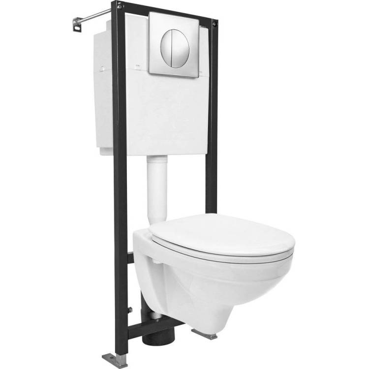 Унитаз с инсталляцией Cersanit Delfi S-SET-DEL/Black/TPL/Cg-w Leon Black с белой кнопкой