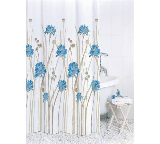 Штора для ванной Bath Plus Flowers Blue ch16007/0 180x180, бежевый, голубой