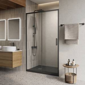 Душевая дверь в нишу BelBagno LUCE-BF-1-120-C-NERO профиль черный, стекло прозрачное, 120x195