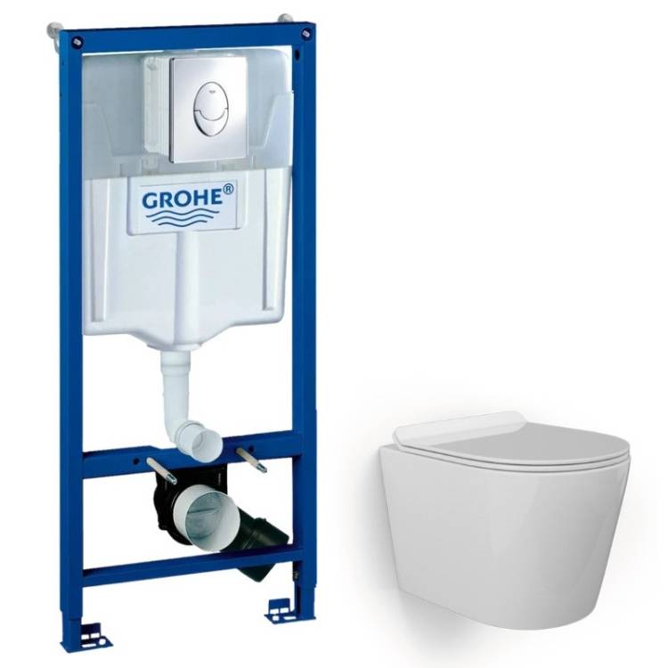 Комплект Grohe GR7211480 Инсталляция для унитаза Grohe Rapid SL + Унитаз подвесной beWash Aldo безободковый, с сиденьем микролифт, белый глянец