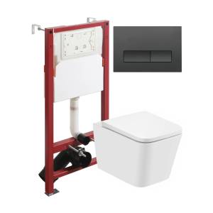 Унитаз с инсталляцией Agger ATI08100+APB244 безободковый, с крышкой-сиденьем микролифт, с кнопкой, кнопка черная