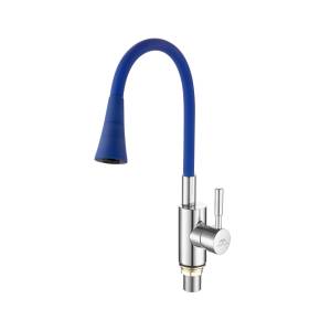 Смеситель для кухни Fashun A4053+B11 с гибким изливом, хром, синий