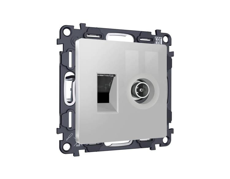 Комплект механизма компьютерной розетки+TV оконечной Ambrella Volt MA MA412510 серебро глянец