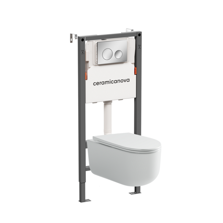 Унитаз с инсталляцией Ceramica Nova Ulma (Ульма) CN4006_121001CH безободковый, сиденье микролифт, кнопка хром глянцевый