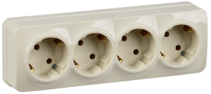 Розетка 4-местная с заземлением IEK Glory ERH41-K33-16 кремовый