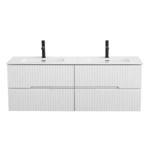 Тумба с раковиной Cezares DUET-N-1400-4C-SO-2-BL подвесная, с двумя чашами, Bianco Lucido, 51.6x141x46
