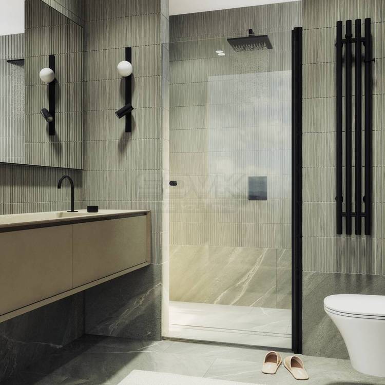 Душевая дверь в нишу MaybahGlass MGD-1670-6 профиль черный, стекло прозрачное, 198x70