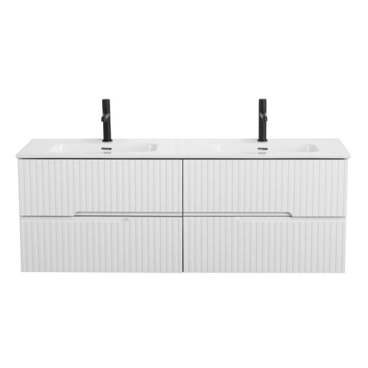 Тумба с раковиной Cezares DUET-N-1400-4C-SO-2-BL подвесная, с двумя чашами, Bianco Lucido, 51.6x141x46