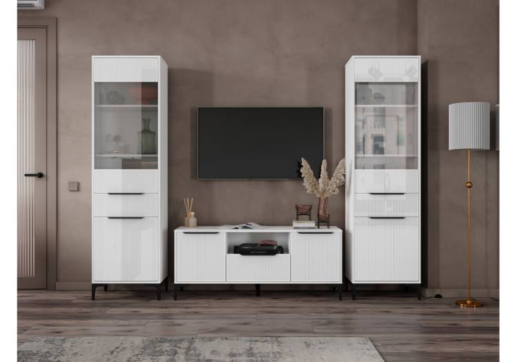 Стенка в гостиную Woodville Иадама 620140 белый, белый глянец комплектация 4