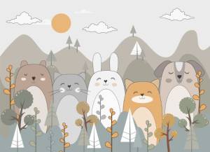 3D Фотообои Artegrafico «Милые животные в горах» KID-107 песок