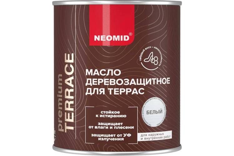 Масло деревозащитное для террас Neomid Terrace шелковисто-матовое белое 0.75 л