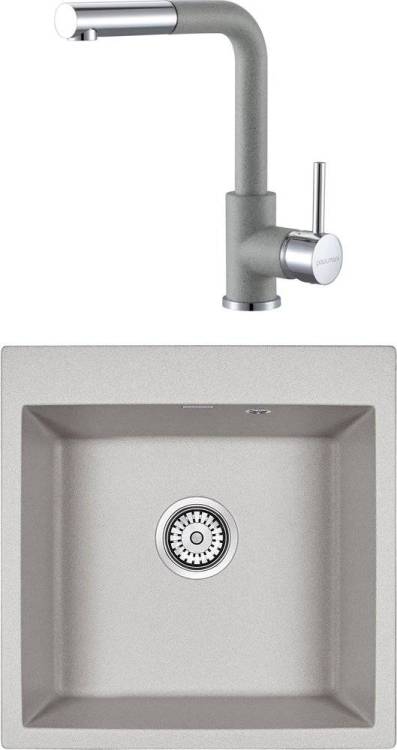 Комплект Paulmark Praktisch PM105152-GR серый + Смеситель Paulmark Kassel Ka214311-310 для кухонной мойки, серый
