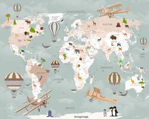 3D Фотообои Artegrafico «Карта для детской с самолетами» KID-152 песок