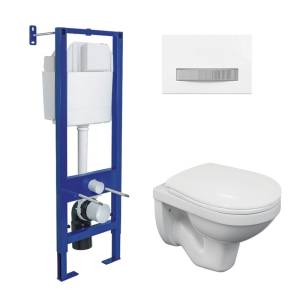 Комплект Berges Atom Line 043334 кнопка хром глянец, сиденье микролифт, безободковый