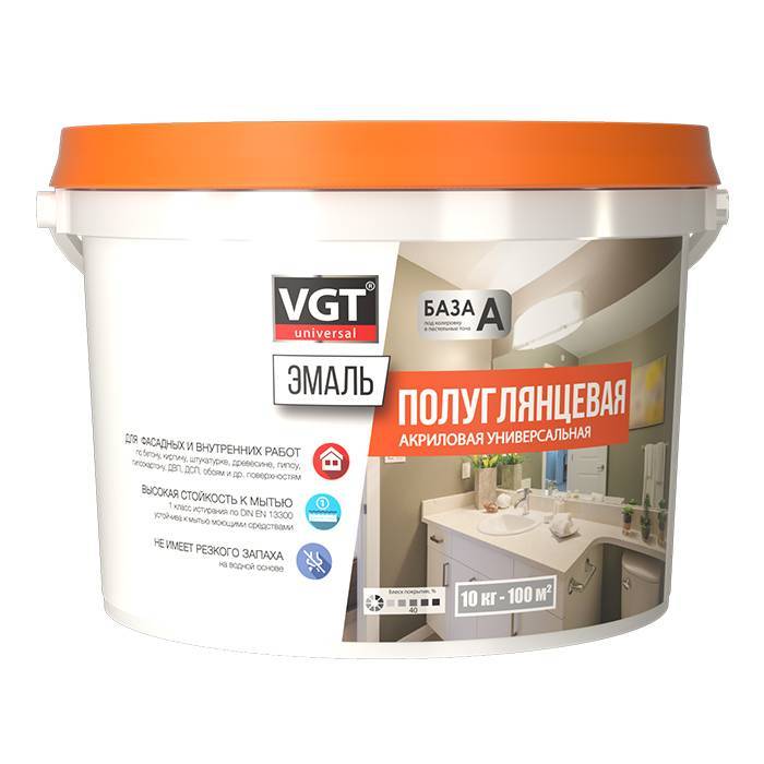 Эмаль акриловая универсальная VGT ВД-АК-1179 полуглянцевая база С под колеровку 10 кг