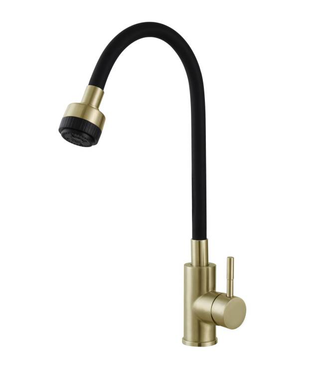 Смеситель для кухни Avrora Kitchen AV9001Gold с высоким гибким изливом, золото