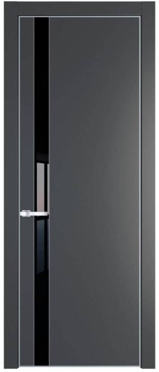 Межкомнатная дверь Profil Doors 18 PE полотно Графит, кромка алюминиевая с четырех сторон матовая, стеклянная вставка черный лак 700x2000
