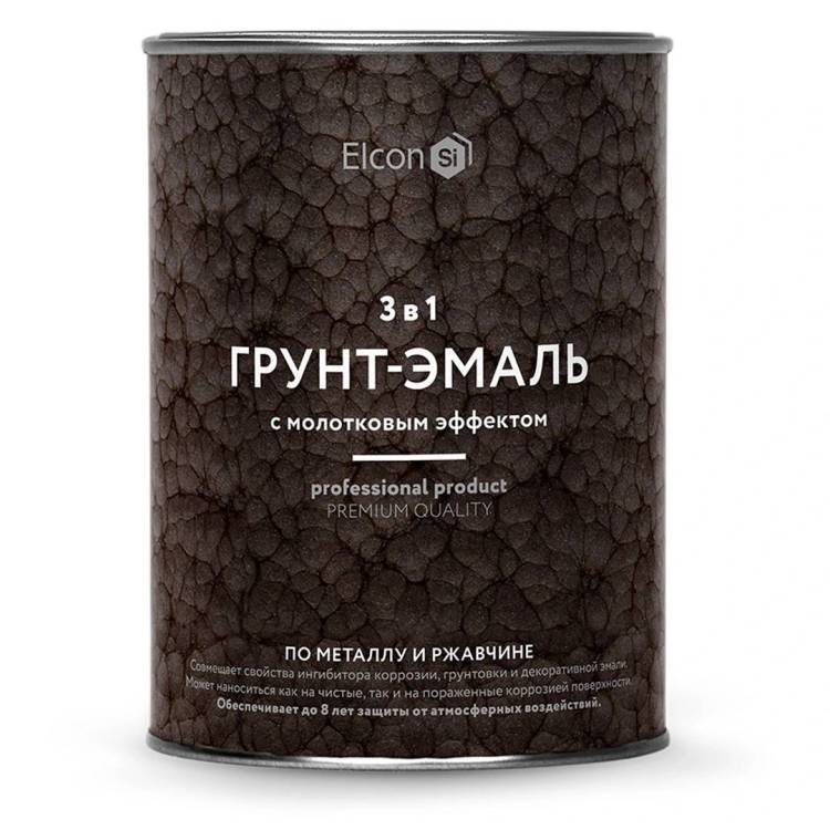 Грунт-эмаль по ржавчине 3 в 1 Elcon молотковая черная 0.8 кг