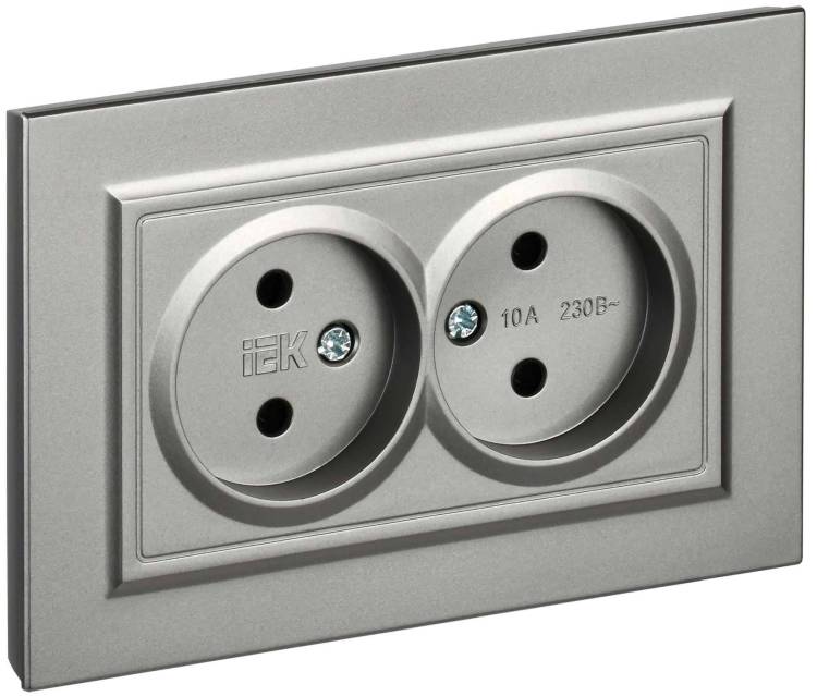 Розетка 2-местная IEK Brite BR-R20-10-K46-F сталь