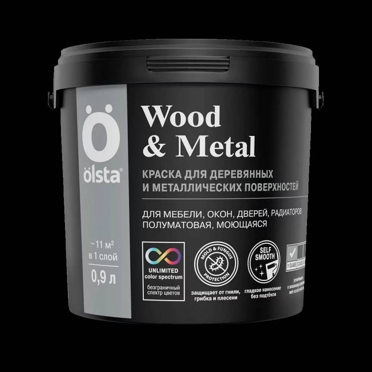 Краска универсальная по дереву и металлу Olsta Wood&Metal полуматовая база А 0.45 л