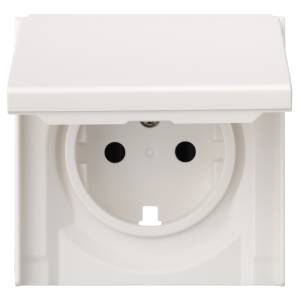 Лицевая панель для розетки 2к+з с крышкой Rikett 35634 MW белый сатин