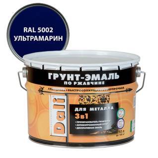 Грунт-эмаль по ржавчине 3 в 1 гладкая алкидная Dali RAL 5002 ультрамарин 10 л