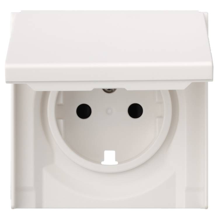 Лицевая панель для розетки 2к+з с крышкой Rikett 35634 MW белый сатин