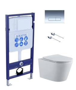 Комплект SET AQUATEK ВЕГА-1905-016 KK-1 кнопка хром, унитаз безободковый, сиденье микролифт