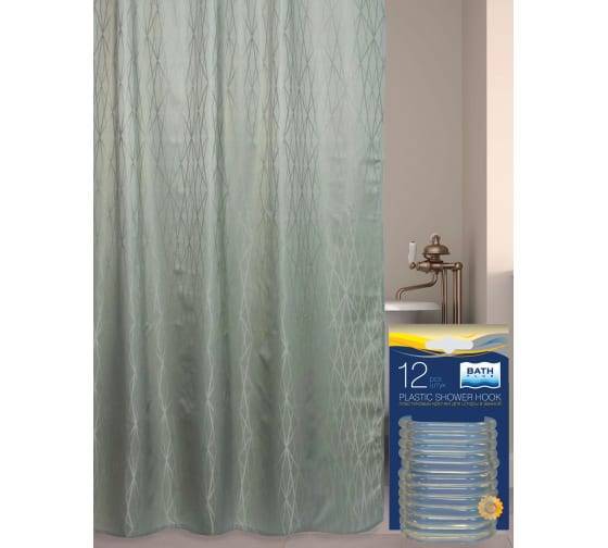 Штора для ванной Bath Plus Radial Line AKJAC1502 с кольцами, 180x200, зеленый