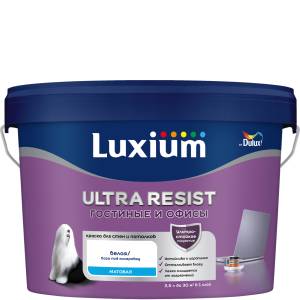 Краска для стен и потолков латексная Luxium Ultra Resist Для Гостиной и Офиса матовая база BW 2.5 л