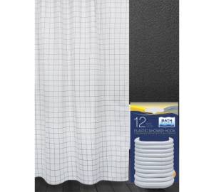 Штора для ванной Bath Plus Simple Сube AKCH-21280 с кольцами, 180x180, белый, черный