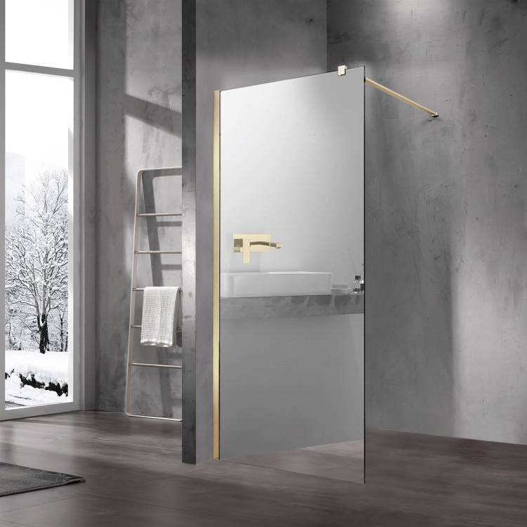 Душевая перегородка Vincea Walk in VSW-1H100MRG профиль матовый золотой, стекло зеркальное, 100x200