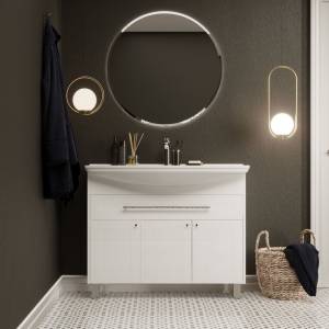 Мебель для ванной 1MarKa Lina classic new 105 белый глянец, с дверками и ящиком