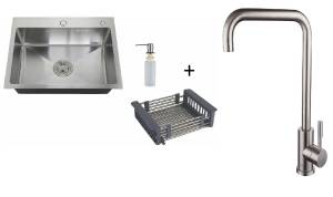 Комплект Мойка кухонная РМС MR MR-5843 c корзиной и дозатором + Смеситель РМС SUS124-017F-1 хром