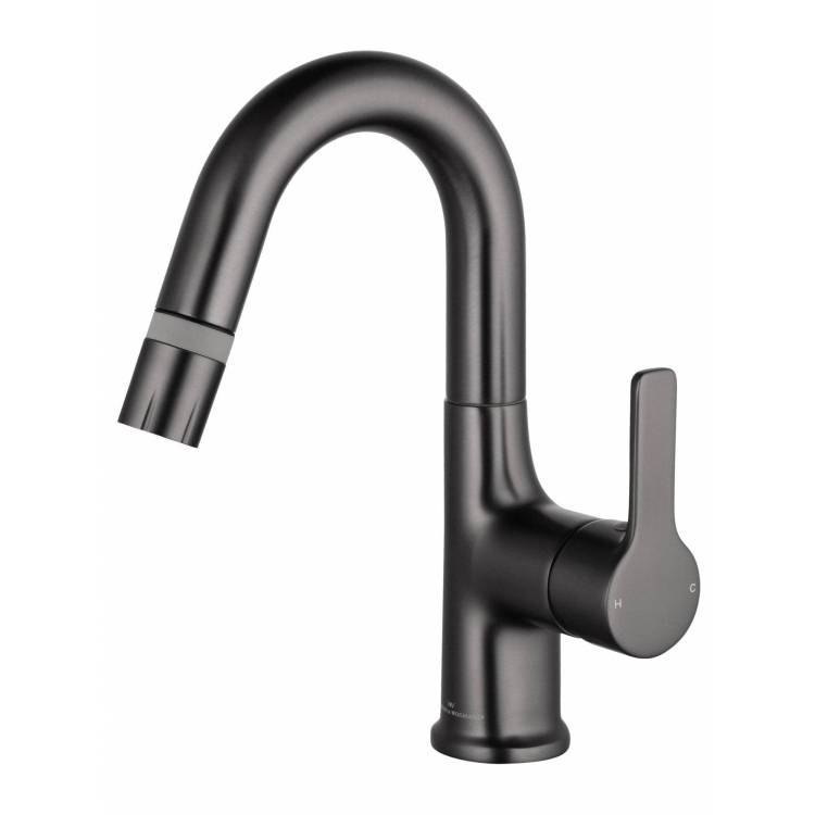 Смеситель для раковины Wonzon & Woghand WW-FE01L212-BGG с выдвижным изливом, темный графит