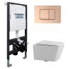 Комплект Abber Rechteck AC1201-AC0105-AC0120RG унитаз подвесной, безободковый, сиденье микролифт, белый, кнопка золото розовое
