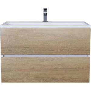 Тумба с раковиной Uperwood Barsa 293020534 подвесная, белая, дуб сонома, 80 см