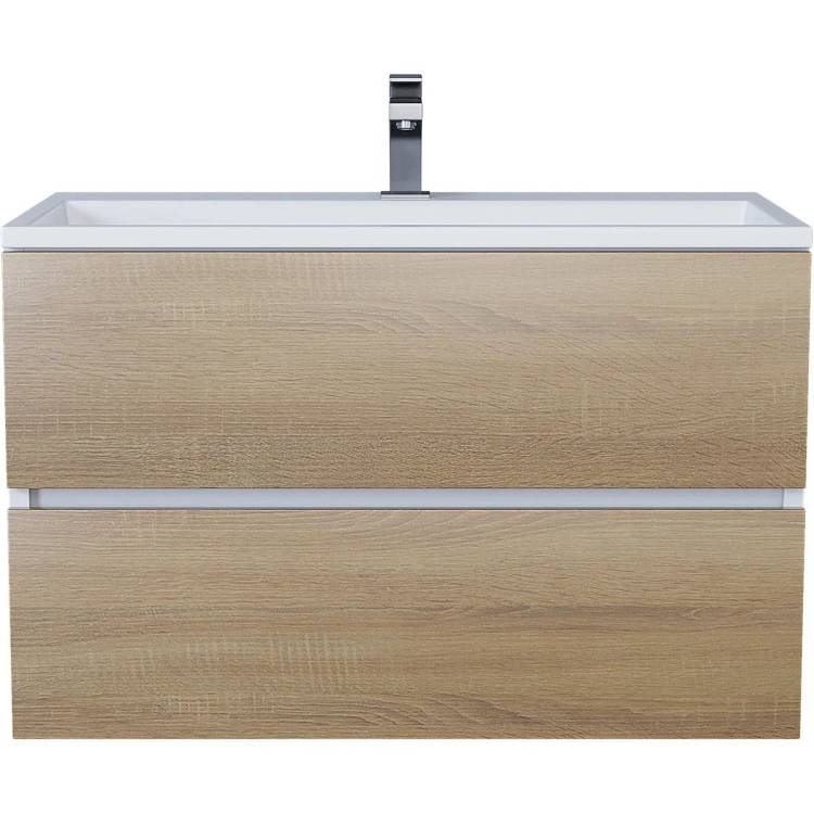 Тумба с раковиной Uperwood Barsa 293020534 подвесная, белая, дуб сонома, 80 см