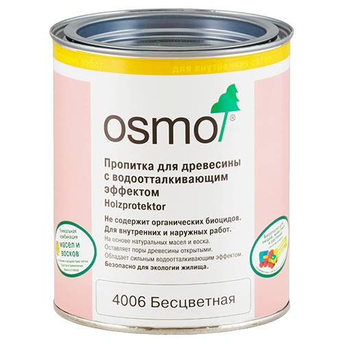Пропитка для древесины с водоотталкивающим эффектом (без биоцидов) Osmo Holzprotektor 4006 бесцветная 0.22 л