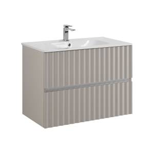 Тумба с раковиной Art&Max Elegant с подсветкой ручек, Светло-серый матовый, 58.5x80