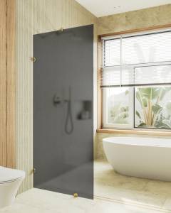 Душевая перегородка MaybahGlass MGD-271-3 79x195, стекло графит матовый 8 мм, профиль золото