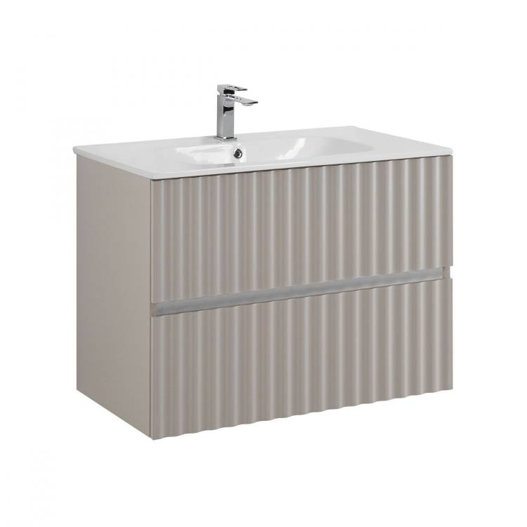 Тумба с раковиной Art&Max Elegant с подсветкой ручек, Светло-серый матовый, 58.5x80