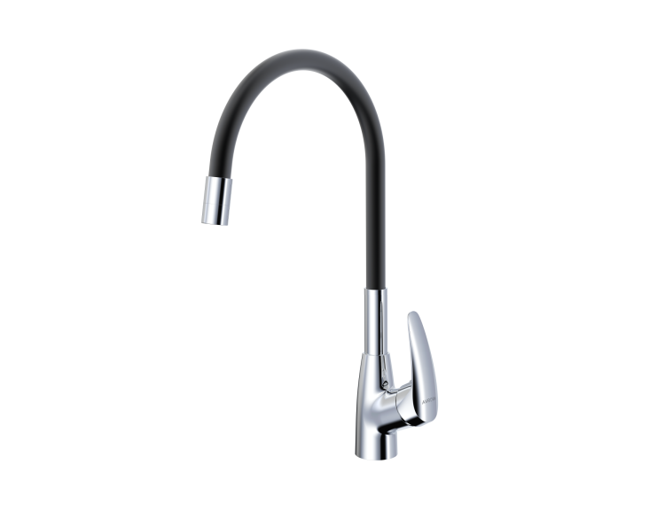 Смеситель для кухни Avrora Kitchen AV9007B с высоким гибким изливом, хром/черный