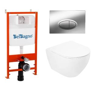 Комплект Унитаз подвесной Cezares Stylus CZR-513-TH-R + Инсталляция BelBagno с кнопкой хром